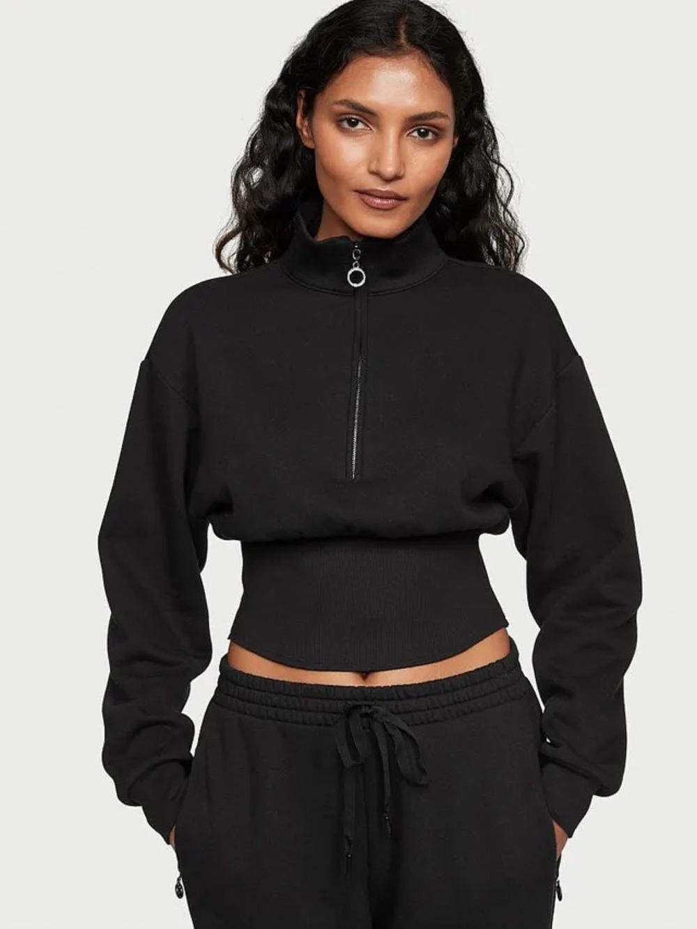 Victoria's Secret Black Cropped Half-Zip Pullover